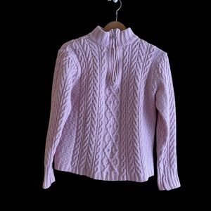 Aran Crafts Cable Knit 1/4 Zip Sweater Woman Small Pink Fisherman Preppy FLAW